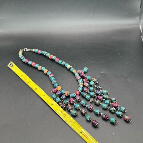 Woven Bead Statement Necklace Unique Fair Trade Fringed Bohemian Classic Boho - Picture 3 of 6